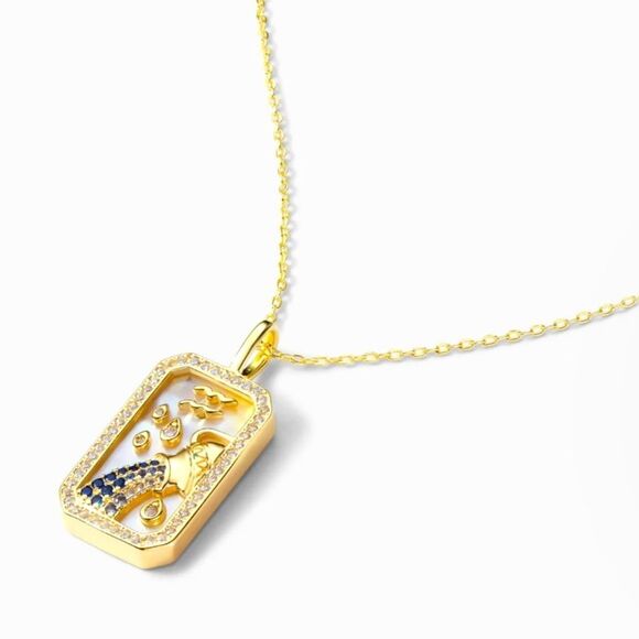 SALE 18k Stamped Gold Filled Aquarius Iridescent Horoscope Crystal Necklace - Picture 3 of 9